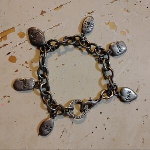 Silver Tone Metal Charms On Chain Bracelet Love Hope Listen Laugh Guide Protect